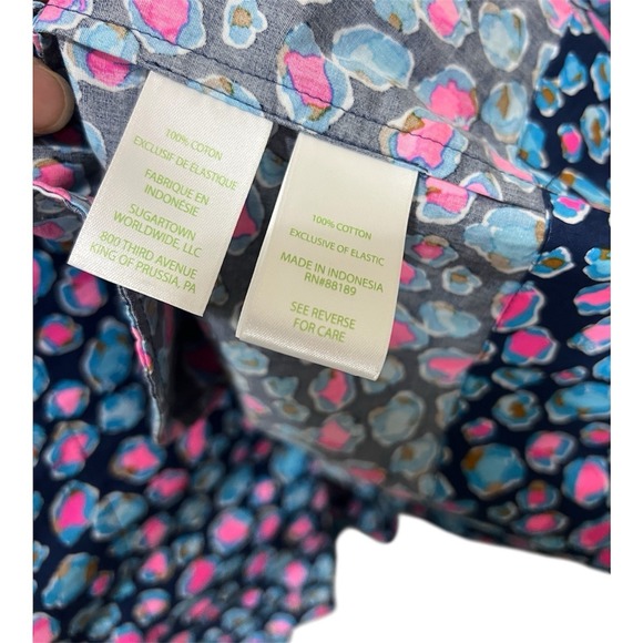 Lilly Pulitzer Small Beyonca Babydoll Mini Dress Smocked Blue Pink Casual Resort - Picture 9 of 10